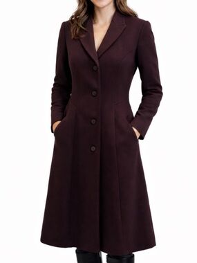 BOSS Hugo Boss Carmona 100% Wool Tailored Coat Deep Wine 4 Button Size 6